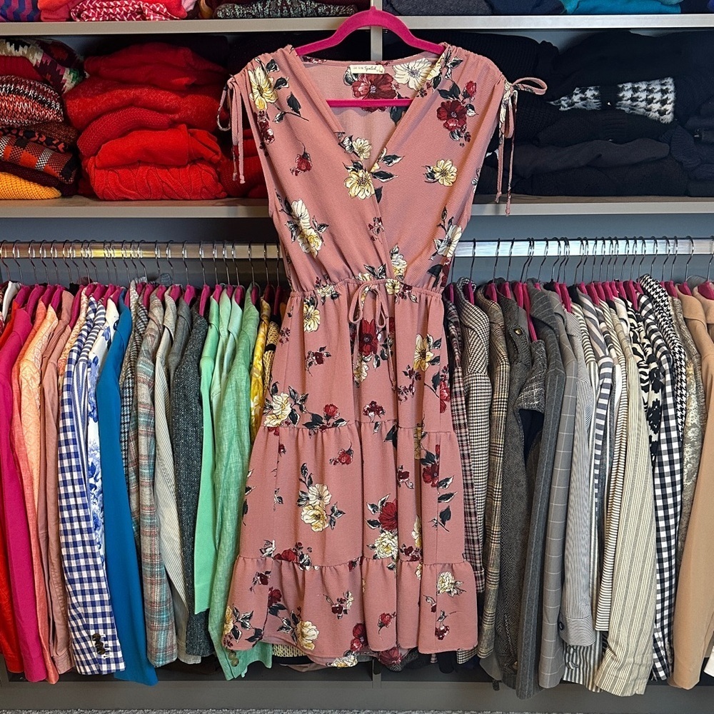 Live to be Spoiled pink/red/yellow floral sleeveless elastic waist dress size S